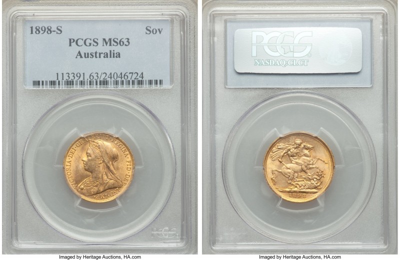 Victoria gold Sovereign 1898-S MS63 PCGS, Sydney mint, KM13. The third lowest da...