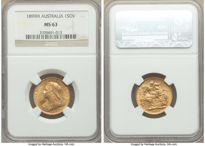 Victoria gold Sovereign 1899-M MS63 NGC, Melbourne mint, KM13. AGW 0.2355 oz. 

...