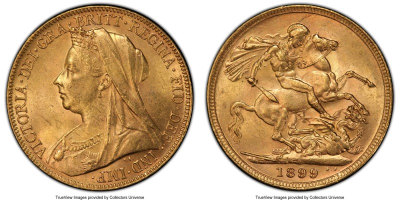 Victoria gold Sovereign 1899-M MS63 PCGS, Melbourne mint, KM13. AGW 0.2355 oz. 
...