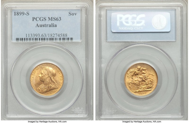Victoria gold Sovereign 1899-S MS63 PCGS, Sydney mint, KM13. Bordering on fully ...