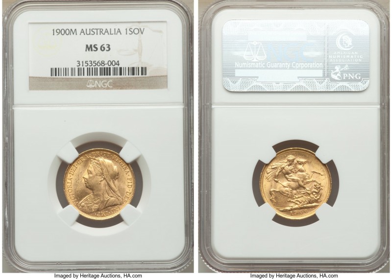 Victoria gold Sovereign 1900-M MS63 NGC, Melbourne mint, KM13. Among the finest ...