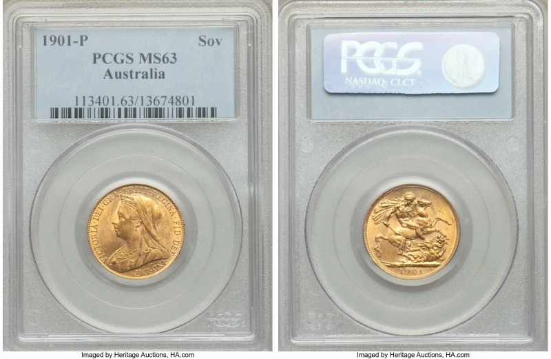 Victoria gold Sovereign 1901-P MS63 PCGS, Perth mint, KM13. Certified as the sec...