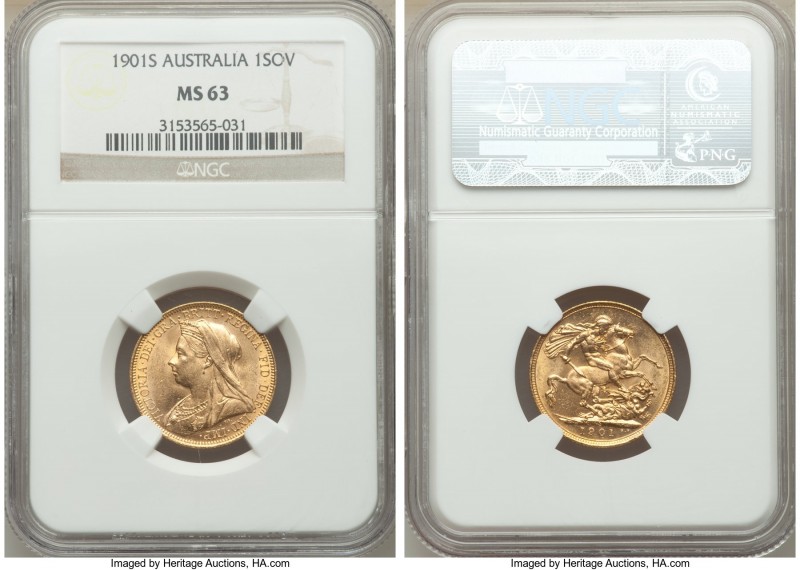 Victoria gold Sovereign 1901-S MS63 NGC, Sydney mint, KM13. AGW 0.2355 oz. 

HID...