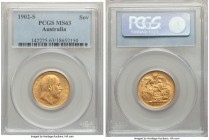 Edward VII gold Sovereign 1902-S MS63 PCGS, Sydney mint, KM15. Brilliant, with flaring aurous luster. 

HID09801242017

© 2020 Heritage Auctions | All...