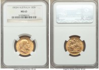 Edward VII gold Sovereign 1903-M MS63 NGC, Melbourne mint, KM15. A lustrous offering displaying light golden peripheral tones to the obverse. 

HID098...