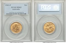 Edward VII gold Sovereign 1903-P MS63 PCGS, Perth mint, KM15. A scarcer issue in choice levels of preservation. Tied for finest certified across both ...