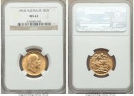 Edward VII gold Sovereign 1903-S MS63 NGC, Sydney mint, KM15. AGW 0.2355 oz. 

HID09801242017

© 2020 Heritage Auctions | All Rights Reserve