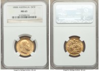 Edward VII gold Sovereign 1905-S MS63 NGC, Sydney mint, KM15. Sheathed in a fine silky luster and exceeded by only two examples across PCGS and NGC co...
