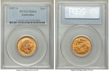 Edward VII gold Sovereign 1907-S MS64 PCGS, Sydney mint, KM15. A lustrous near-gem decorated in deep amber hues. 

HID09801242017

© 2020 Heritage Auc...