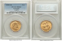 Edward VII gold Sovereign 1909-M MS63 PCGS, Melbourne mint, KM15. AGW 0.2355 oz. 

HID09801242017

© 2020 Heritage Auctions | All Rights Reserve