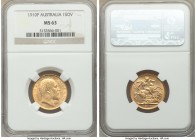 Edward VII gold Sovereign 1910-P MS63 NGC, Perth mint, KM15. Pale gold in color accented by tinges of russet tone, the usual amount of softness noted ...