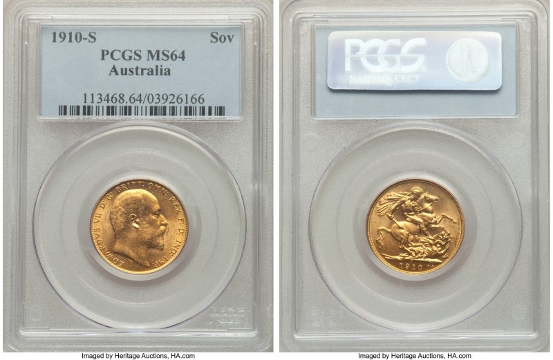 Edward VII gold Sovereign 1910-S MS64 PCGS, Sydney mint, KM15. Deeply harvest-go...