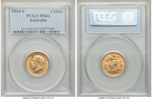 George V gold 1/2 Sovereign 1914-S MS62 PCGS, Sydney mint, KM28. Lustrous, with only light friction establishing the grade.

HID09801242017

© 2020 He...