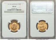 George V gold Sovereign 1911-M MS64 NGC, Melbourne mint, KM29. Absolutely desired so fine, with boldly rendered designs and lustrous apricot color bri...