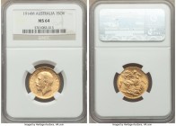 George V gold Sovereign 1914-M MS64 NGC, Melbourne mint, KM29. An enviable example decorated in ample golden frost. Currently exceeded by only a singl...