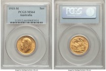 George V gold Sovereign 1915-M MS64 PCGS, Melbourne mint, KM29. A luminous example graced with ample honey-gold tone. 

HID09801242017

© 2020 Heritag...