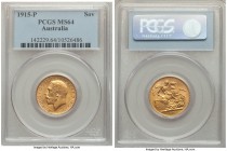 George V gold Sovereign 1915-P MS64 PCGS, Perth mint, KM29. Richly toned and offering a decidedly better than average reverse strike for the type.

HI...