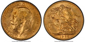 George V gold Sovereign 1925-P MS63 PCGS, Perth mint, KM29. Conservatively graded, with incredible honeyed color, only a scattering of marks, and a bo...