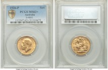 George V gold Sovereign 1926-P MS62+ PCGS, Perth mint, KM29. Notable as one of the key dates of Australian 20th century Sovereigns with luminosity in ...
