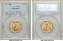 George V gold Sovereign 1931-M MS62 PCGS, Melbourne mint, KM32. A more difficult issue which saw a total mintage of only 57,000, the lowest in George ...