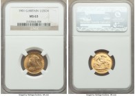 Victoria gold 1/2 Sovereign 1901 MS63 NGC, KM784, S-3878. Struck in the final year of Victoria's reign. 

HID09801242017

© 2020 Heritage Auctions | A...