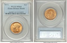 Victoria gold "Shield" Sovereign 1871 MS64 PCGS, KM736.2. A true conditional rarity for this usually ubiquitous date, with only 6 examples currently g...