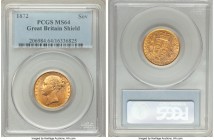 Victoria gold "Shield" Sovereign 1872 MS64 PCGS, KM736.2. Die #108. An ideal type representative, with a paltry two MS65's certified at PCGS, and none...