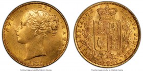 Victoria gold "Shield" Sovereign 1872 MS63+ PCGS, KM736.2, S-3853B. Without die number. Incredibly appealing with only extremely minimal signs of cont...