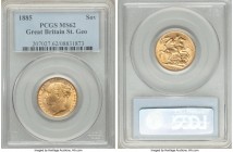 Victoria gold "St. George" Sovereign 1885 MS62 PCGS, KM752. Displaying few genuinely distracting signs of contact, and very nearly pushing the upper b...