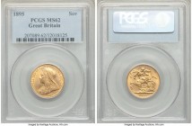 Victoria gold Sovereign 1895 MS62 PCGS, KM785, S-3874. The second lowest mintage date in the series, and one which comes fiercely contested in this pe...