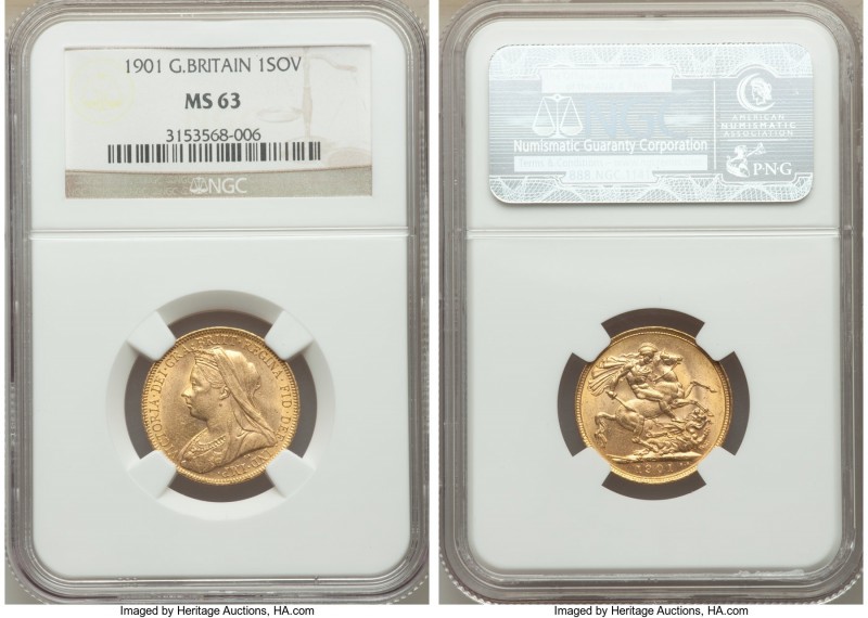 Victoria gold Sovereign 1901 MS63 NGC, KM785, S-3874. A presently unsurpassed gr...