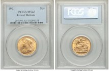 Victoria gold Sovereign 1901 MS63 PCGS, KM785, S-3874. Tied for the joint finest of the last sovereign date at both major grading services. 

HID09801...