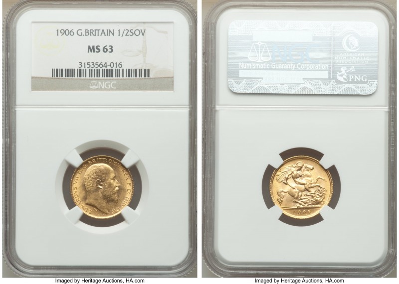 Edward VII gold 1/2 Sovereign 1906 MS63 NGC, KM804. Choice, with appealing sun g...