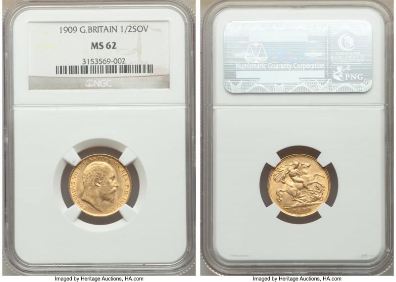 Edward VII gold 1/2 Sovereign 1909 MS62 NGC, KM804. AGW 0.1177 oz. 

HID09801242...