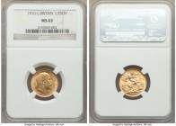 Edward VII gold 1/2 Sovereign 1910 MS63 NGC, KM804. Firmly choice, with a light peppering of the slightest contact marks which cap the grade. 

HID098...