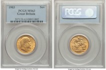 Edward VII gold Sovereign 1903 MS63 PCGS, KM805, S-3969. Boldly rendered with a satin sheen to the surfaces, and only minor, shallow abrasions in line...