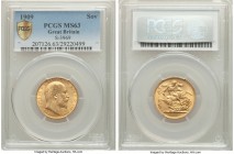 Edward VII gold Sovereign 1909 MS63 PCGS, KM805. The penultimate date from this short-lived series, and one that remains challenging to acquire finer....