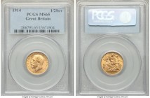 George V gold 1/2 Sovereign 1914 MS65 PCGS, KM819. The penultimate date in the George V British 1/2 Sovereign series. 

HID09801242017

© 2020 Heritag...