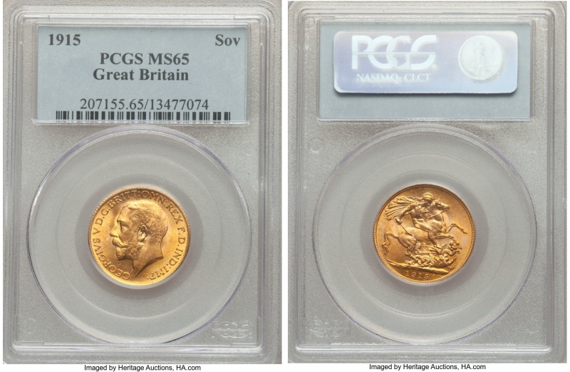 George V gold Sovereign 1915 MS65 PCGS, KM820. Visually captivating and stunning...