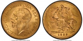 George V gold Sovereign 1929-SA MS65 PCGS, Pretoria mint, KM-A22. Tied for the finest certified to-date, with alluringly toned surfaces that appear ne...