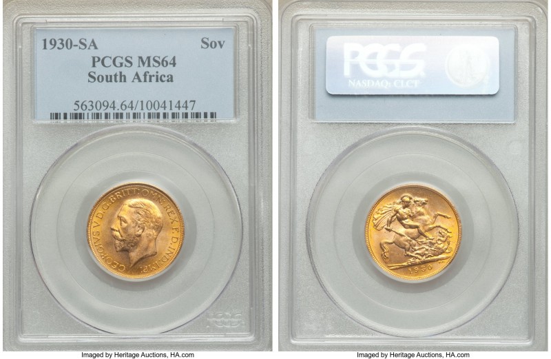 George V gold Sovereign 1930-SA MS64 PCGS, Pretoria mint, KM-A22. Wondrously ton...