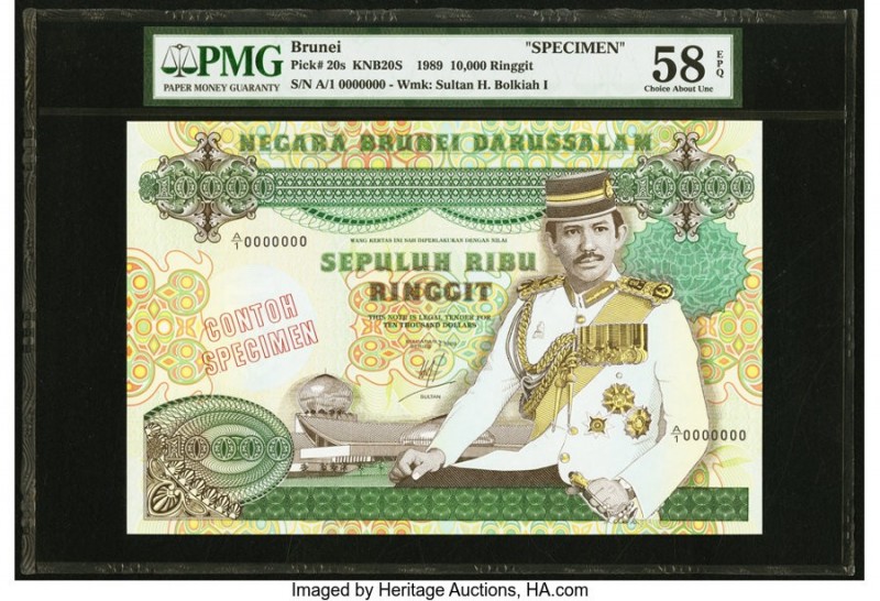 Brunei Negara Brunei Darussalam 10,000 Ringgit 1989 Pick 20s KNB20S Specimen PMG...