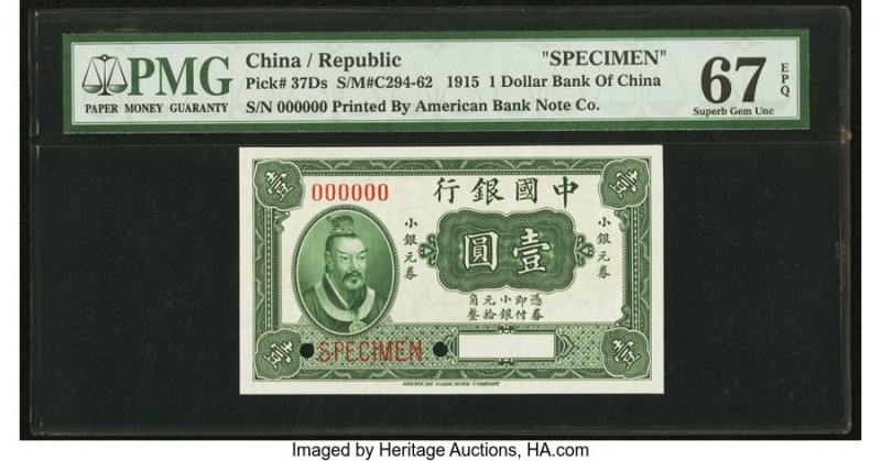 China Bank of China 1 Dollar 1915 Pick 37Ds S/M#C294-62 Specimen PMG Superb Gem ...