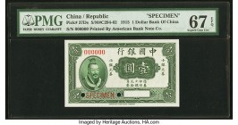 China Bank of China 1 Dollar 1915 Pick 37Ds S/M#C294-62 Specimen PMG Superb Gem Unc 67 EPQ. Quite a neat little note, available only in Specimen forma...