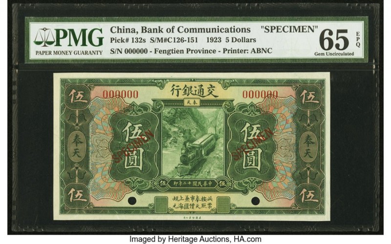 China Bank of Communications 5 Dollars 1.1.1923 Pick 132s S/M#C126-151 Specimen ...