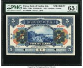 China Bank of Canton Limited, Swatow 5 Dollars 1.7.1922 Pick 153Ks S/M#K63-32 Specimen PMG Gem Uncirculated 65 EPQ. A scarce and very beautiful creati...