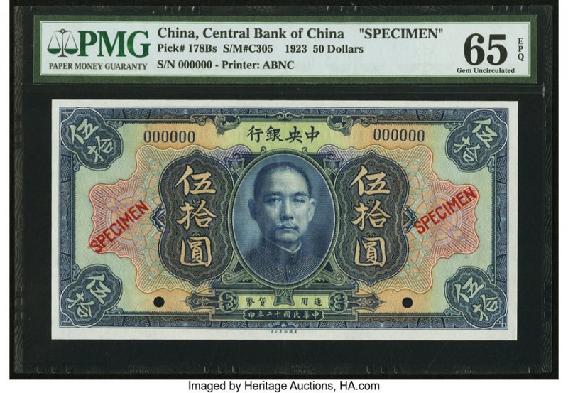 China Central Bank of China 50 Dollars 1923 Pick 178Bs S/M#C305 Specimen PMG Gem...