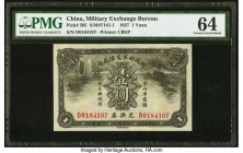 China Military Exchange Bureau 1 Yuan 1927 Pick 595 S/M#T181-1 PMG Choice Uncirculated 64. A handsome and pretty type, this Pick number is seldom seen...