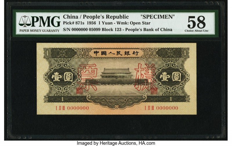 China People's Bank of China 1 Yuan 1956 Pick 871s S/M#C283-40 Specimen PMG Choi...
