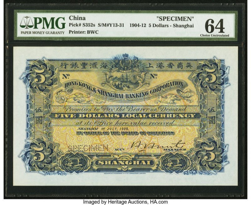 China Hongkong & Shanghai Banking Corporation, Shanghai 5 Dollars 1.7.1909 Pick ...